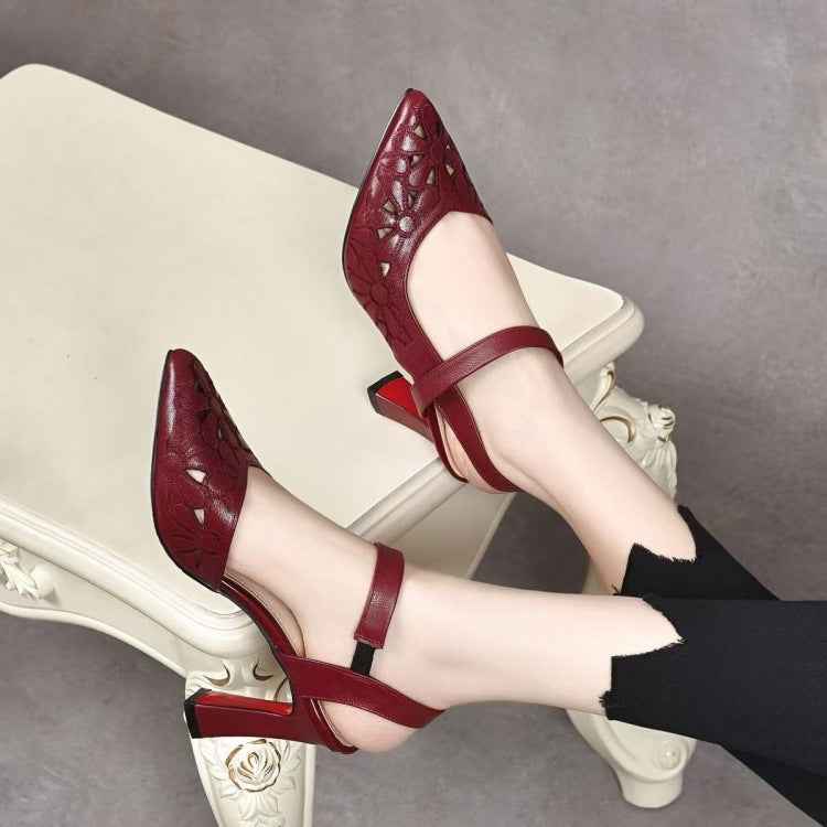 Women's Pointed-Toe Heeled Sandals — Back-Cutout Soft Leather