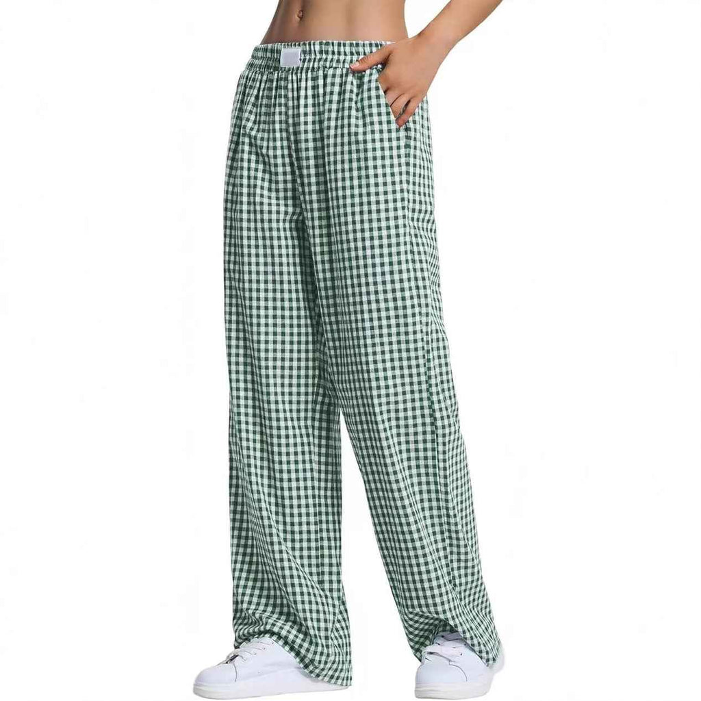 Women's Plaid Elastic-Waist Full-Length Lounge Trousers