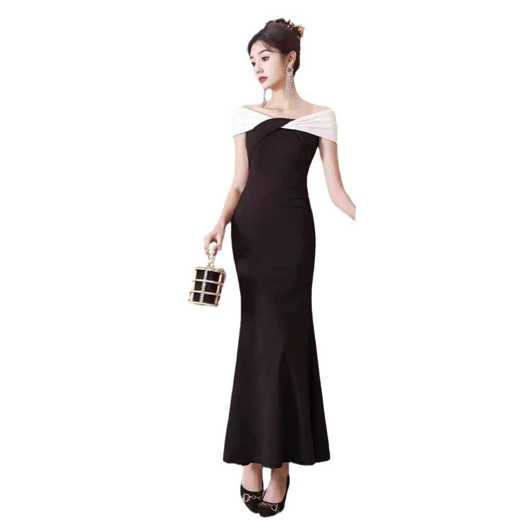 Women's Off-Shoulder Mermaid Evening Gown — Black & Red