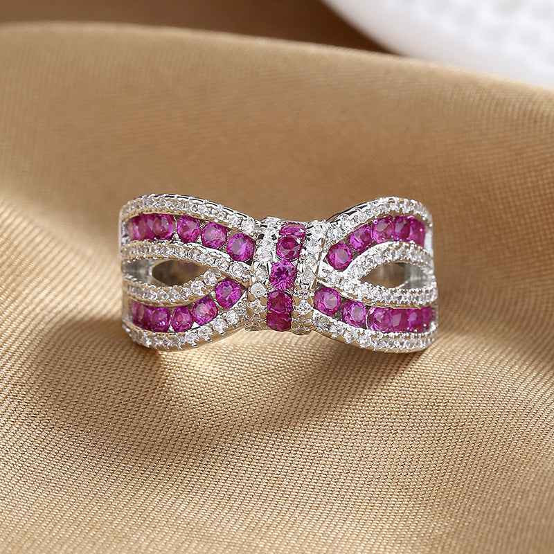 Elegant Bow-Knot Red Zircon Ring For Women
