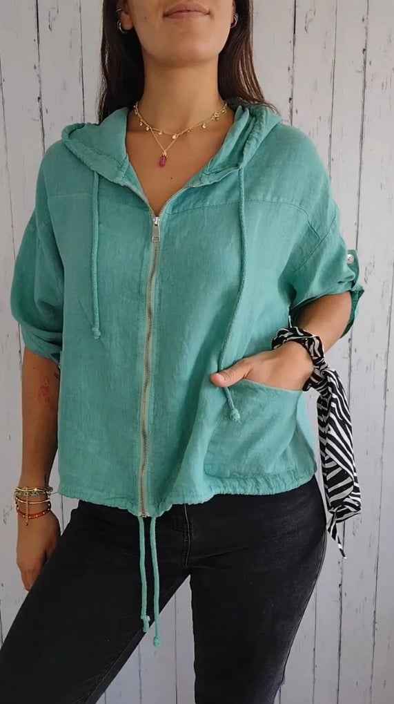 Cotton-Linen Zip Hoodie — Loose Fit
