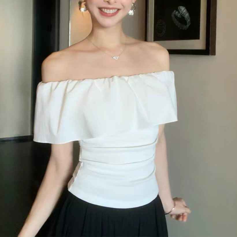 Runaway Girl Ruffled Off-Shoulder Short-Sleeve T-Shirt For Women