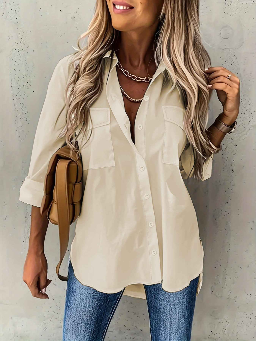 Women's Plus-Size Long-Sleeve Shirt with Pockets — 5 Colours, Sizes 1XL–5XL