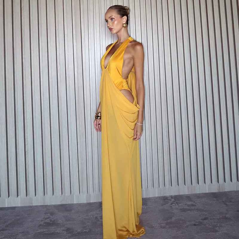 Deep V Sexy Pleated Waist Dress
