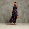 Printed Chiffon Halter-Neck Maxi Dress