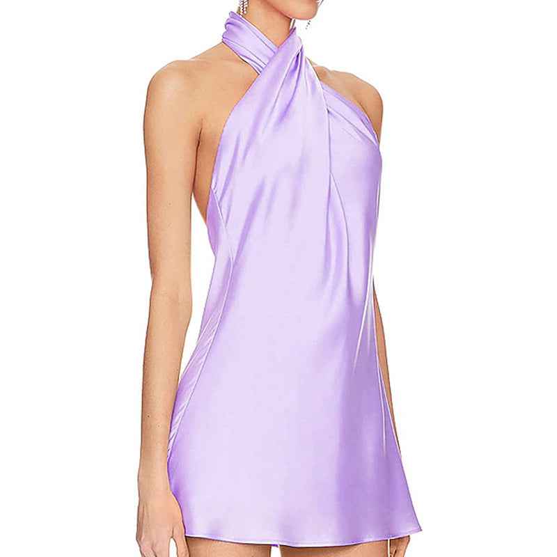 Crossed Strapless Backless Halter-neck Slip Dress