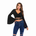Lace-Up Midriff Top with Bell Cuffs — Slim Fit, 4 Colours, S–XL