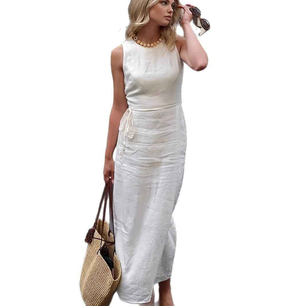 Sleeveless Side-Tie High-Waist Long Skirt Elegant Holiday Dress