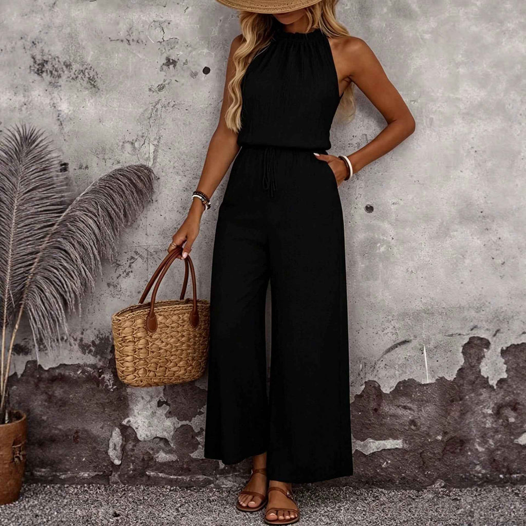 Draped-Neck Sleeveless Vest & Casual Pants Set — 5 Colours