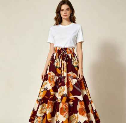 Women's Floral Print Midi A-Line Skirt