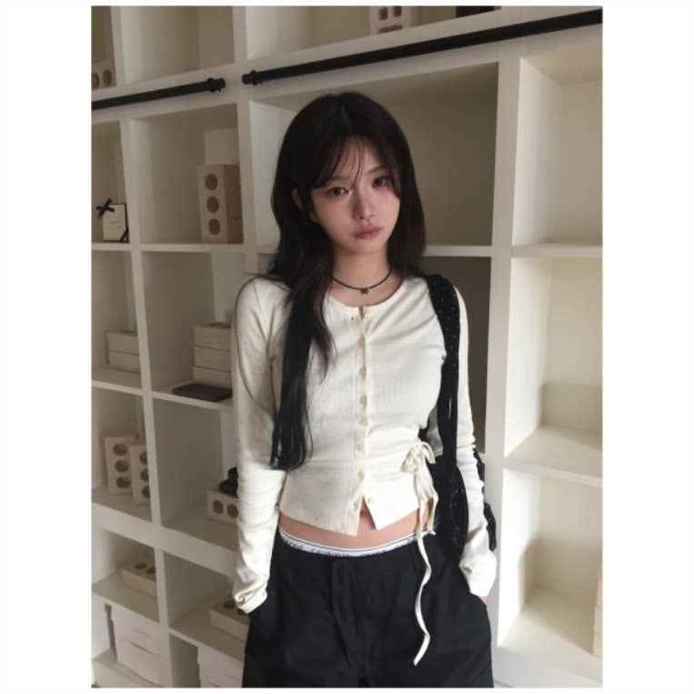 Off-White Strap-Detail Long-Sleeve Cardigan Top