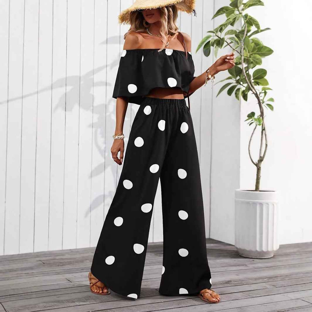 Women's Polka-Dot Tube Top & Wide-Leg Pants Set