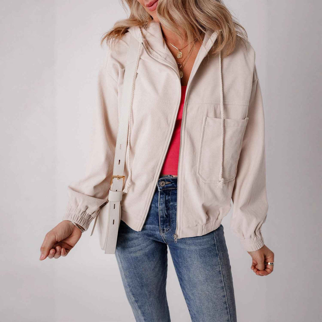 Women's Loose-Fit Casual Jacket – Long Sleeve, Solid Colour
