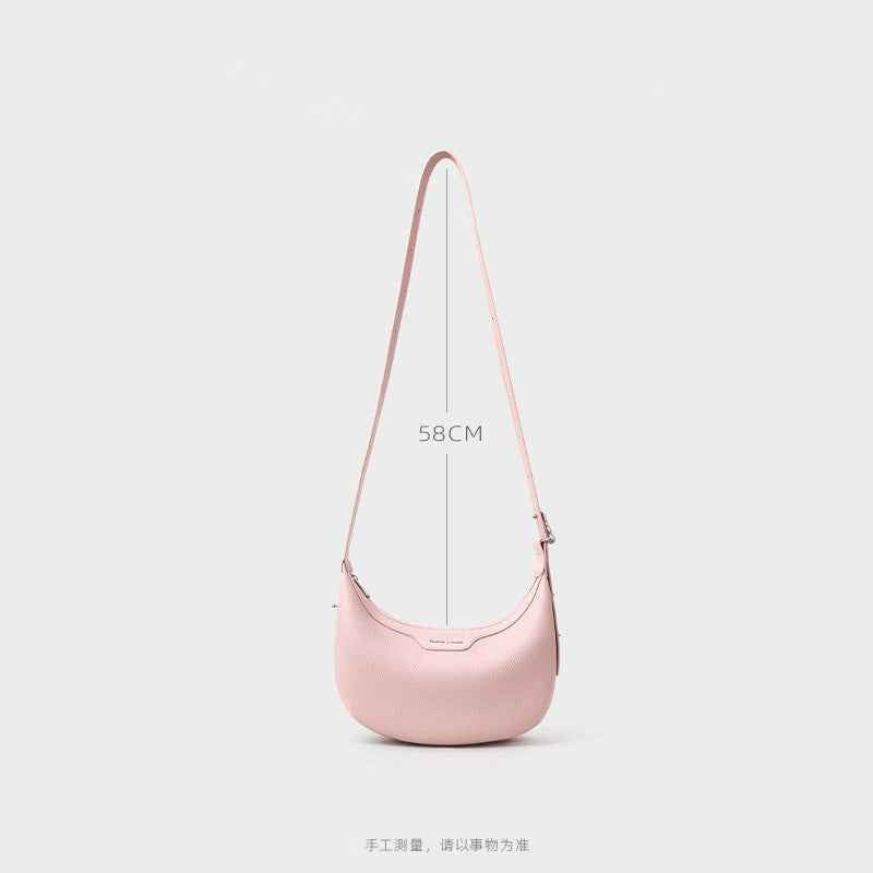 Genuine Leather Dumpling Shoulder Bag — Pink, White & Black