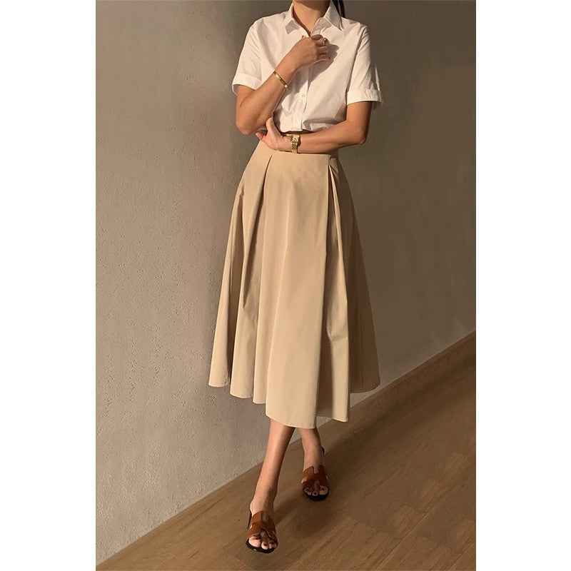 High-Waisted Pleated Zip Skirt