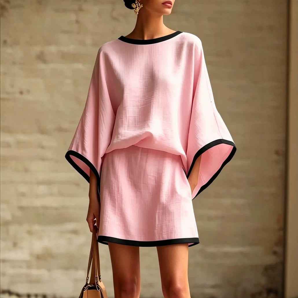 Women's Batwing-Sleeve Top & Mini Skirt Set