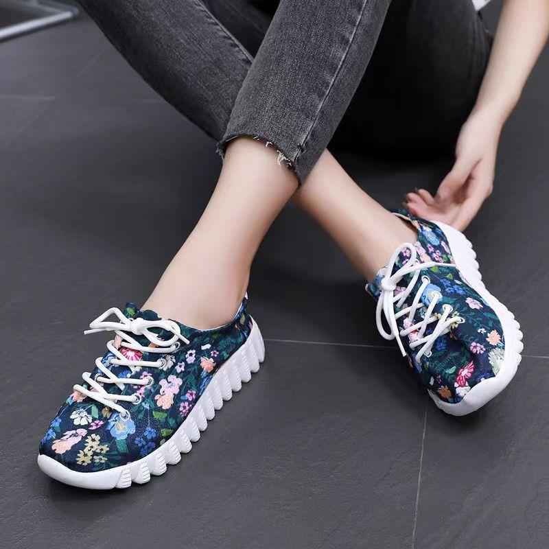 Womens Soft-soled Non-slip Casual Floral-print Sneakers