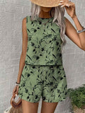 Floral Print Tank Top & Shorts Two-Piece Set