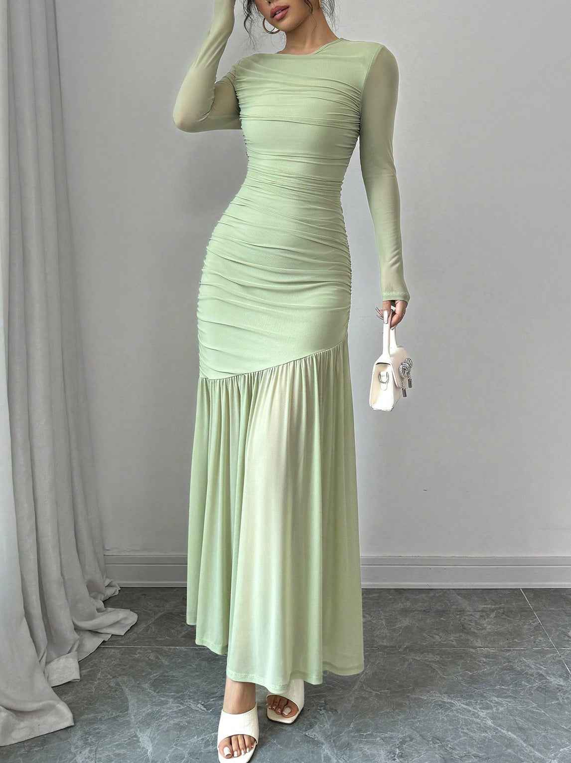 Fashionable Slim-fit Pleated Elegant Long-sleeve Dress