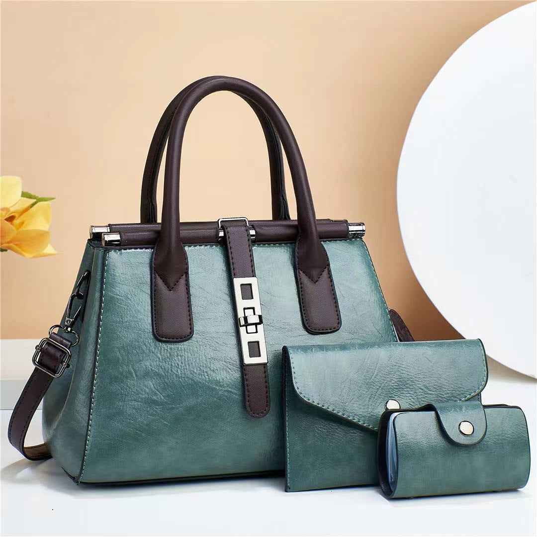 PU Tote Bag Set — 3-Piece, Patchwork Detail, 8 Colours