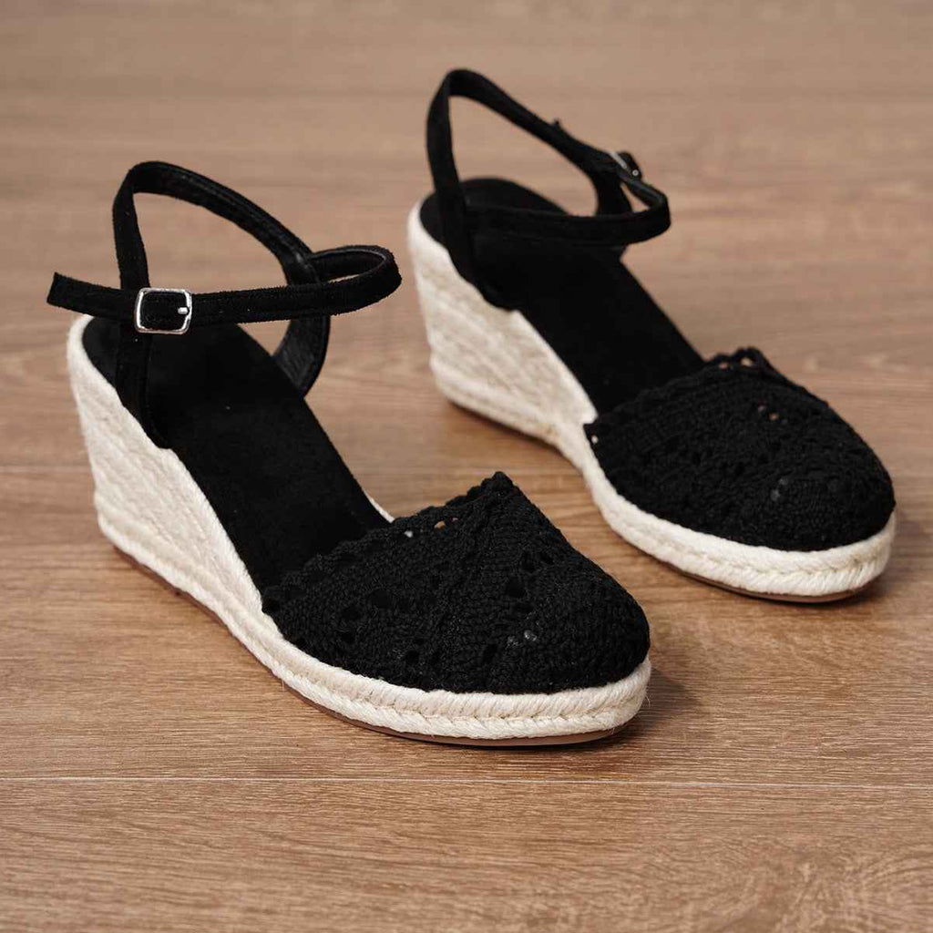 Summer Vacation Mules With Round Toes And Hollowed-out Straw Soles
