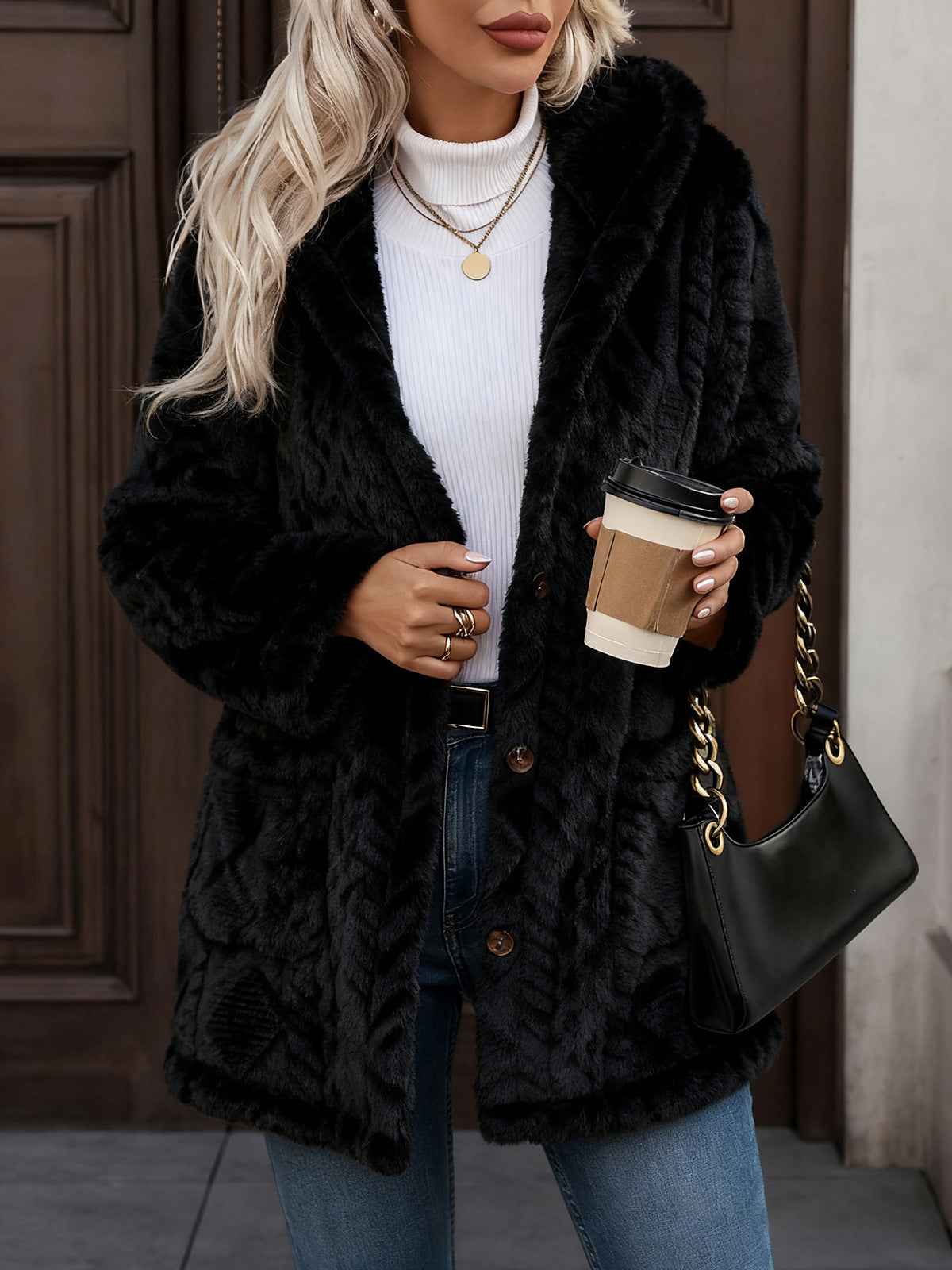 Women's Hooded Button Cardigan Jacket – Thick Knit, Long Sleeve