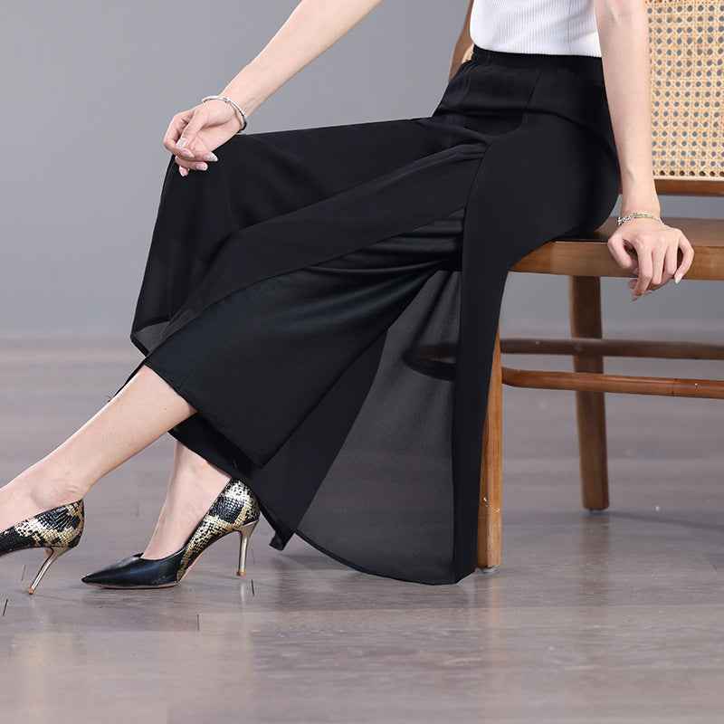 Chiffon Slit Wide-Leg Pants — Chinese-Inspired, Ultra-Thin, Plus Sizes