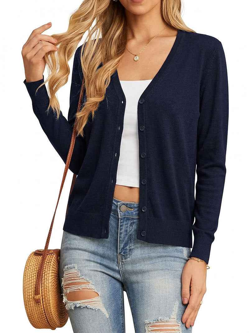 V-Neck Knit Cardigan | Women's Button-Up Long Sleeve Sweater