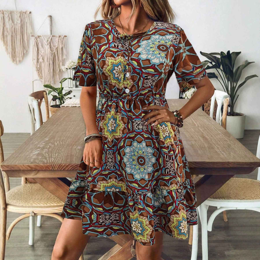 Bohemian V-Neck Midi Dress – Stretch Waist Plus Size