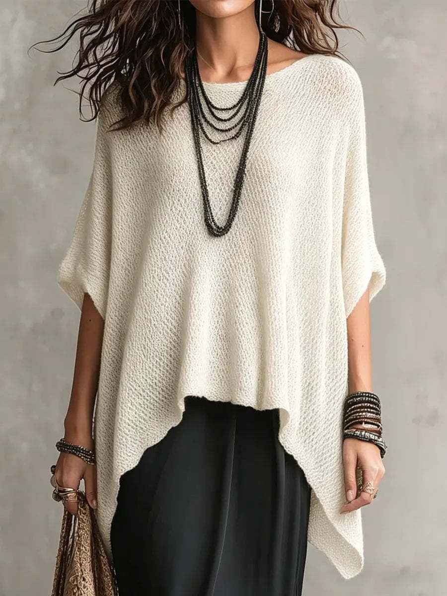 Womens Loose-fitting Crew-neck Blouse With An Asymmetrical Hem