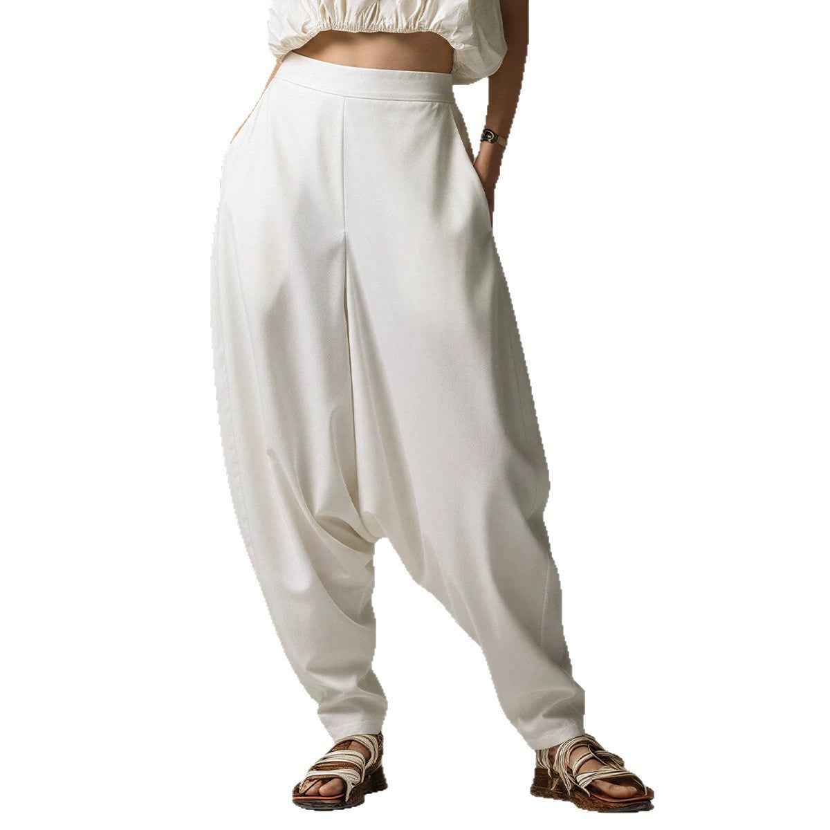 High-waisted Wide-leg Relaxed-fit Casual Trousers