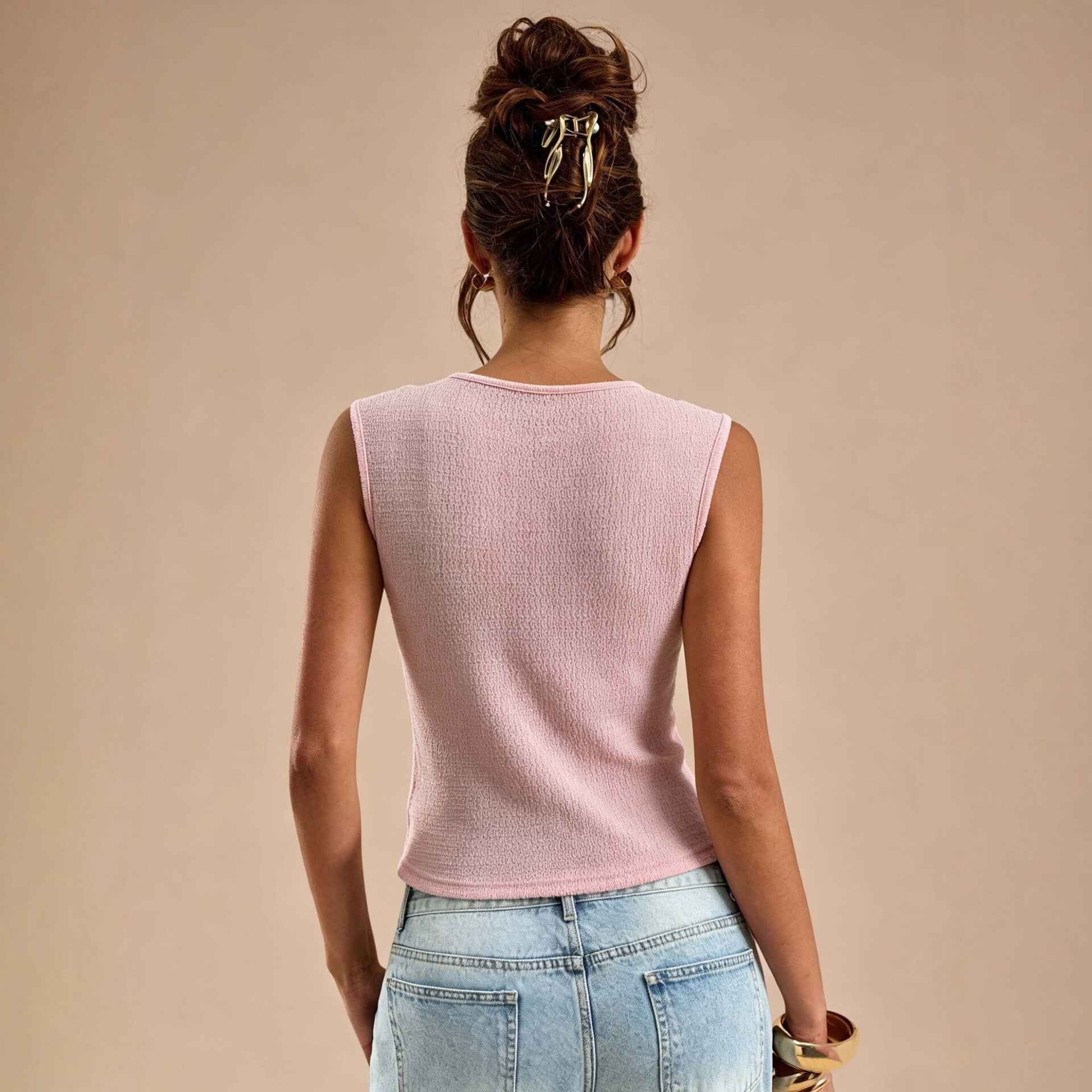 High-end V-neck Twisted Sleeveless Top