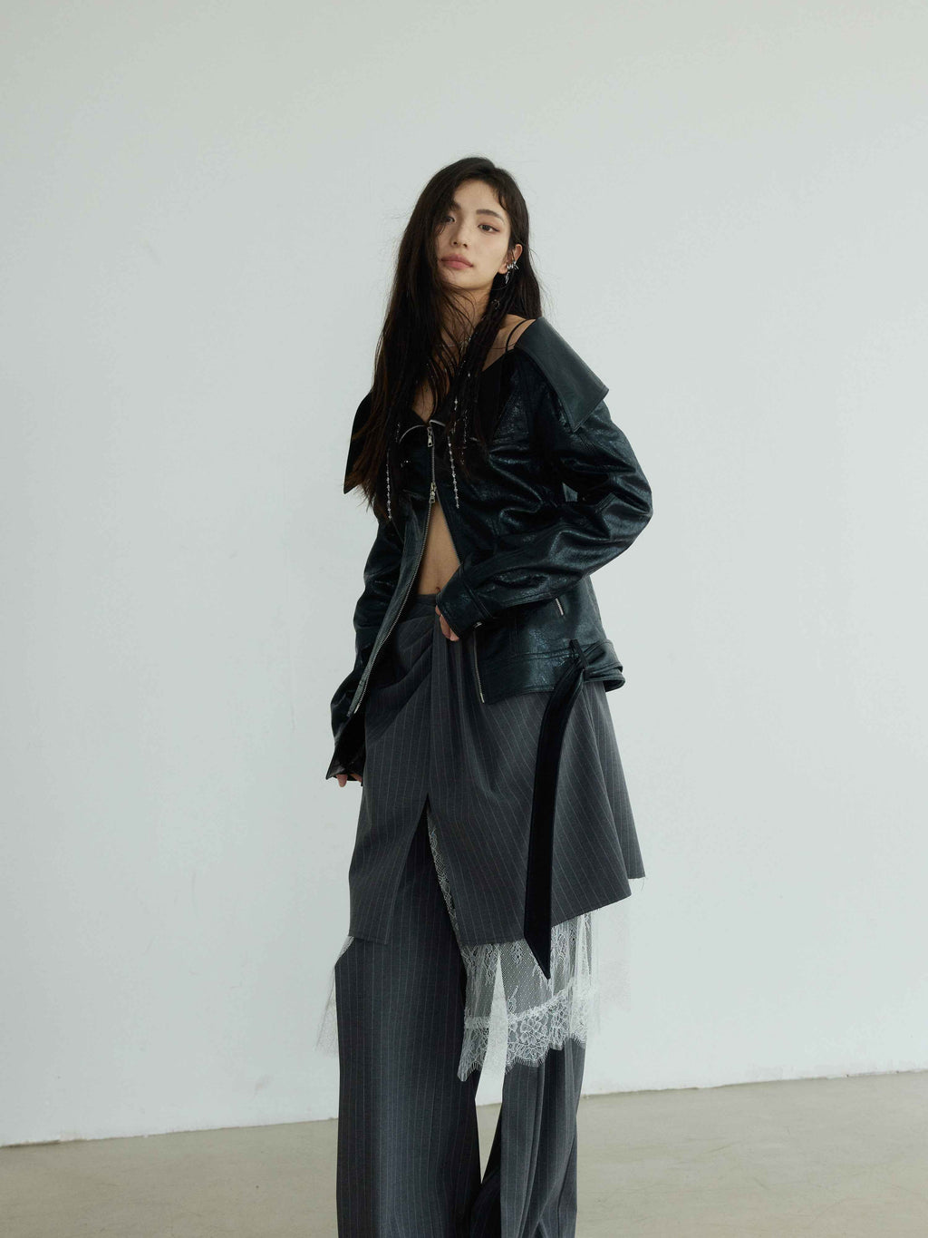 Women's Three-Piece Cut-Out Sculptural Trousers — Gray Stripes, S–L