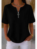 Women's Half-Zip Waffle-Knit Top – Short Sleeve, Regular Fit