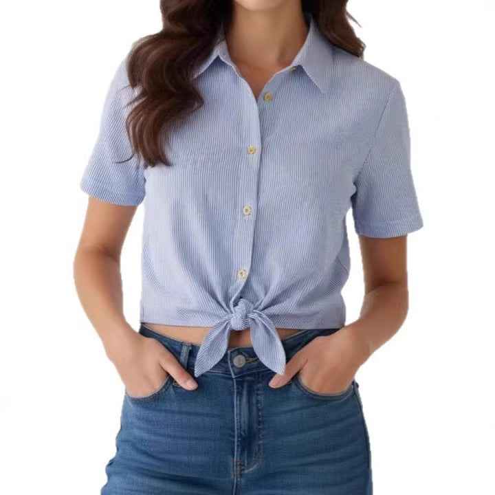 Women's Cropped Short-Sleeve Lapel Blouse