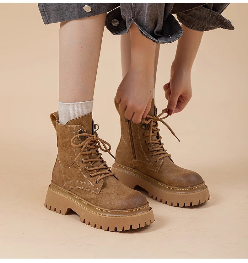 Vintage Chunky Heel Mid-Calf Martin Boots