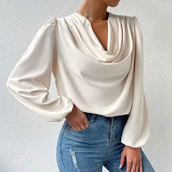 Chiffon Balloon-Sleeve Top — Ruffle Trim Pullover