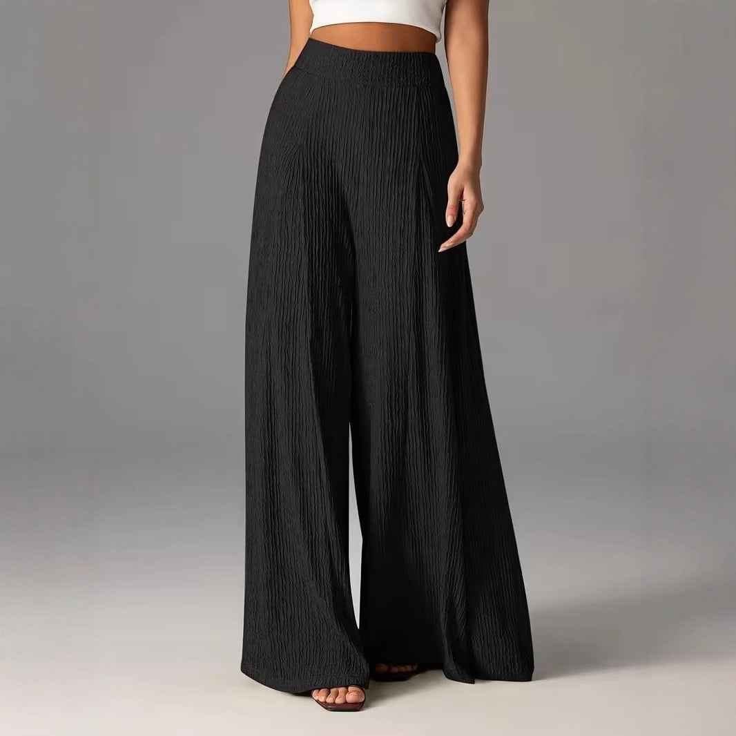 Elastic-waist Loose Solid-color Trousers High-waisted Wide-leg Pants