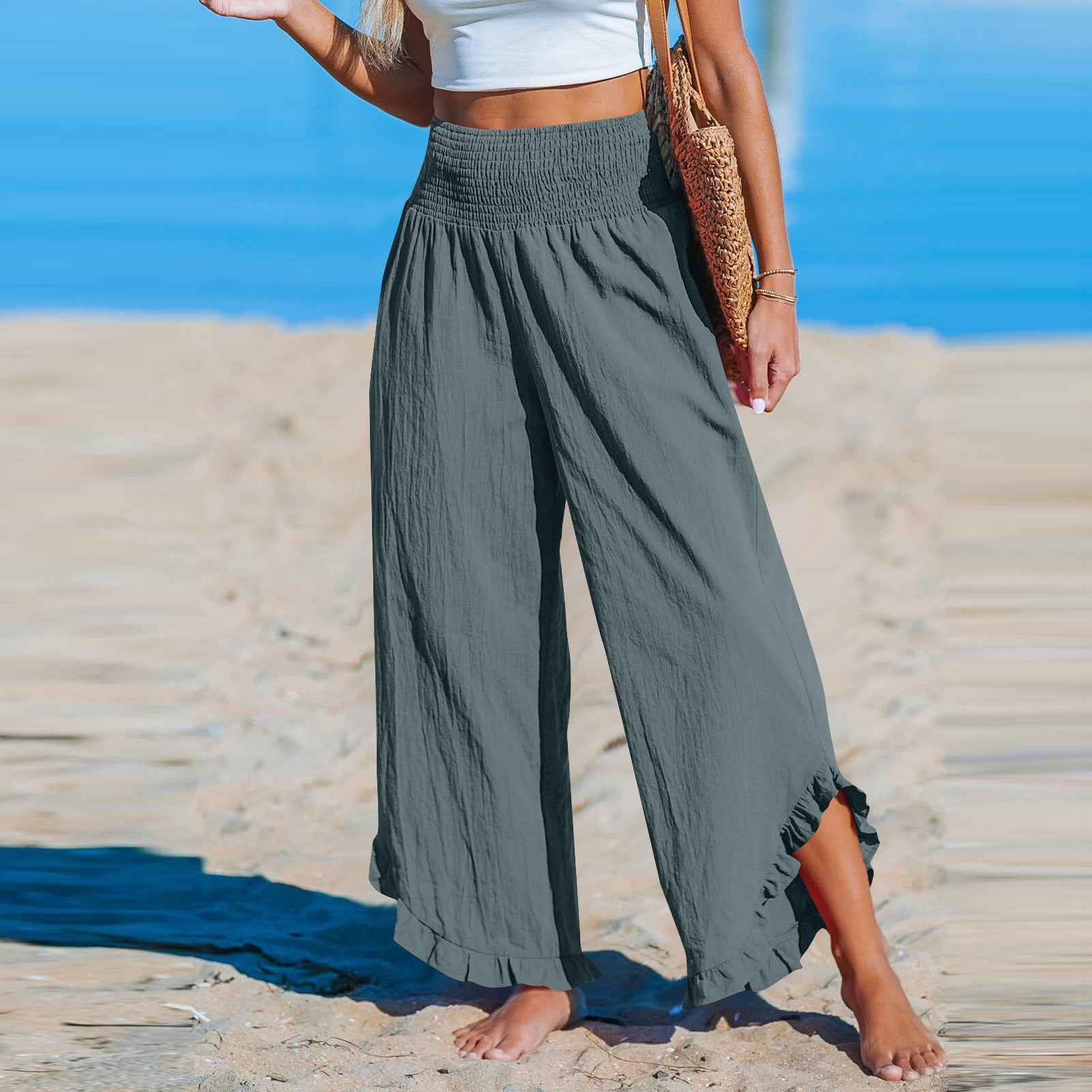 Women's Cotton-Linen Harem Pants – Pleated Asymmetrical Hem