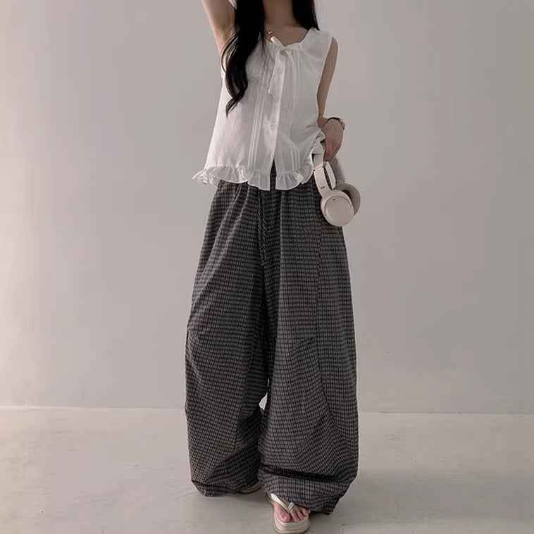 Elastic-waist Loose-fit Laid-back Long Pants