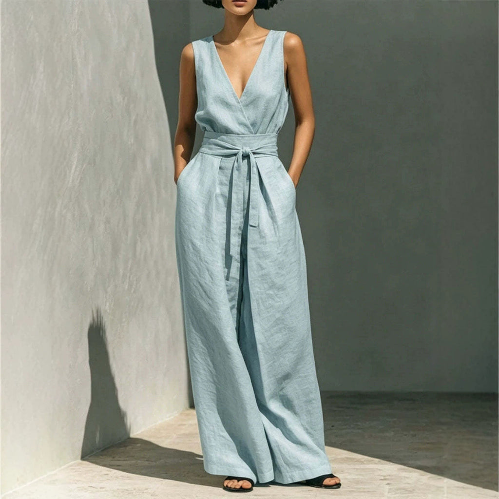 Solid Colour Sleeveless Vest & High-Waist Wide-Leg Pants Set