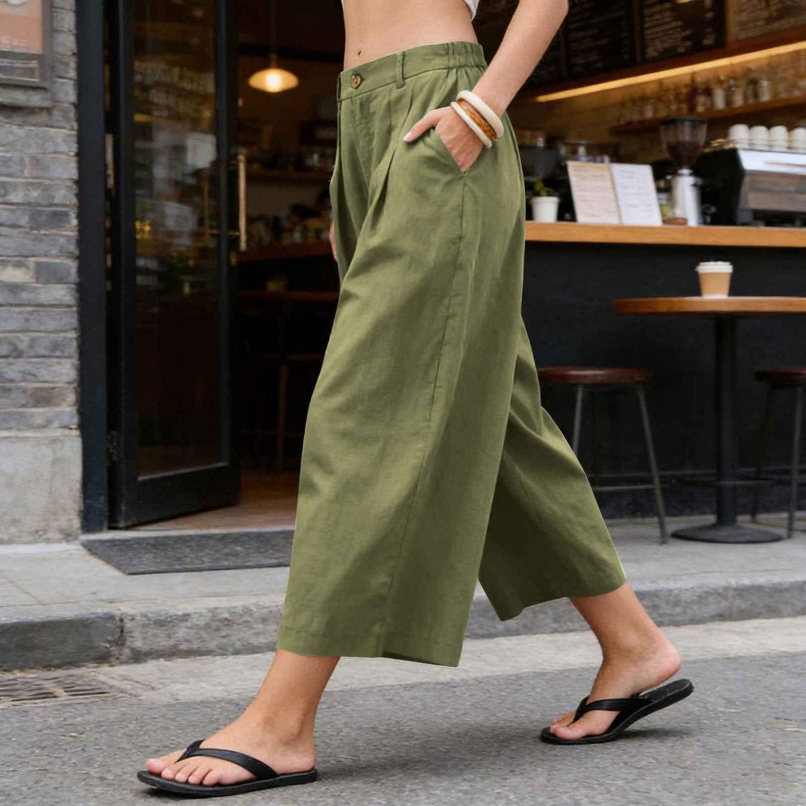 Women's Cotton-Linen Wide-Leg Cropped Pants – 9 Colours