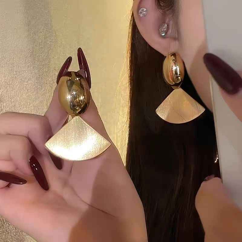 Bold Geometric Metal Earrings – Retro Matte Statement Jewelry