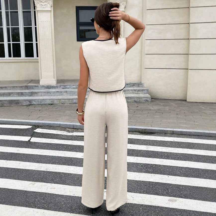 Sleeveless Vest & Wide-Leg Pants Set – Women’s Summer Two-Piece