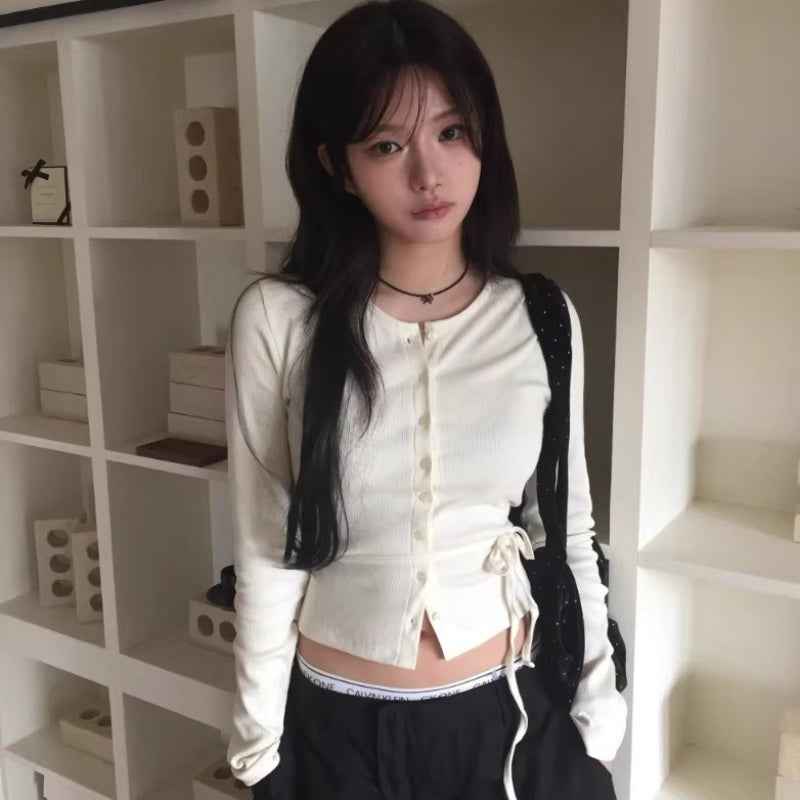 Off-White Strap-Detail Long-Sleeve Cardigan Top
