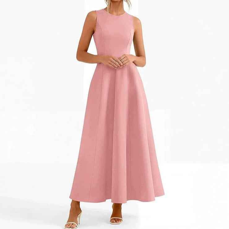High-Waist Draped A-Line Sleeveless Maxi Dress