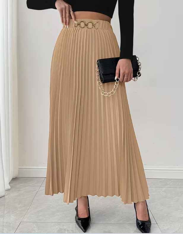 Women's High-Waist Pleated A-Line Midi Skirt — 3 Colours