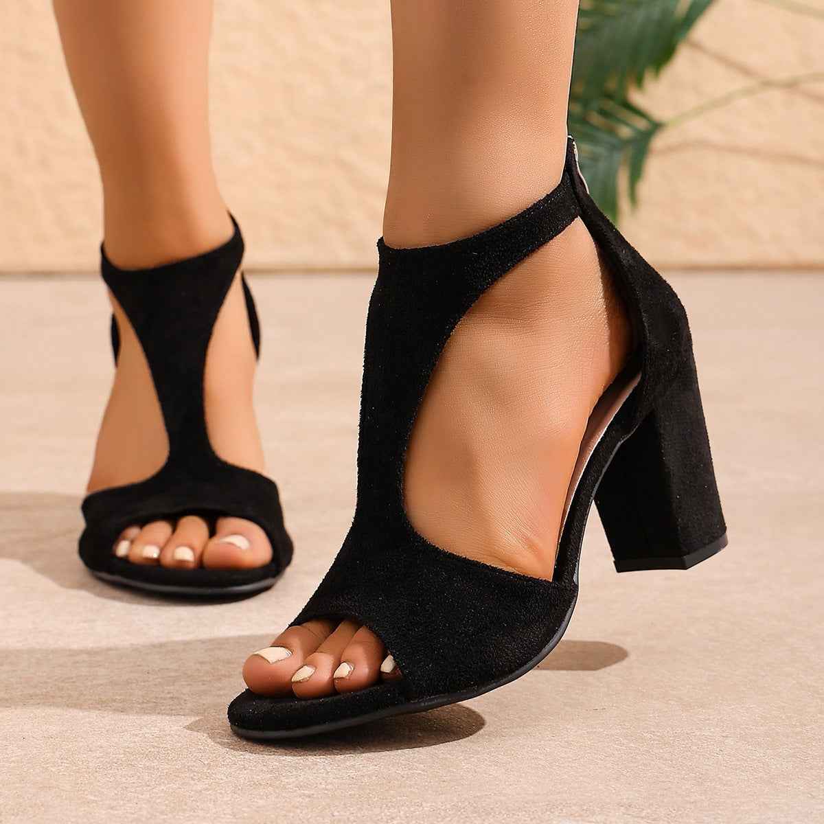 Women's Open-Toe Strappy High Heel Sandals — Suede, Platform, Sizes 35–43