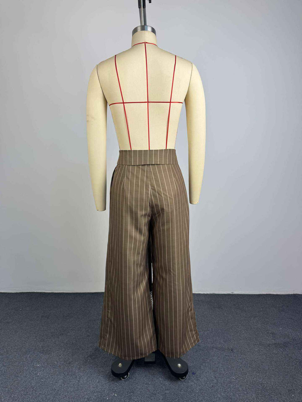 Vertical Pinstripe Turn-Down Lapel High Waist Pleated Wide Leg Tailored Pants