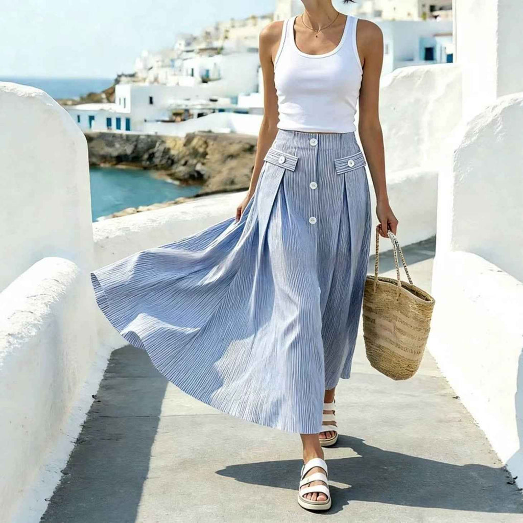 Striped Patchwork Ankle-Length Straight Skirt